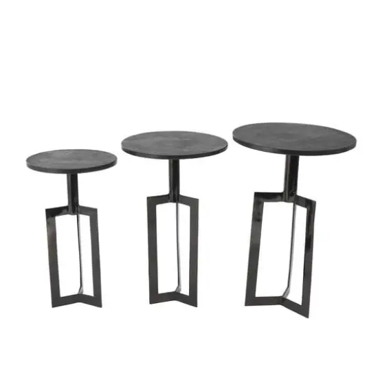 Black Aluminum Metal Tripod Accent Table Set {10}
