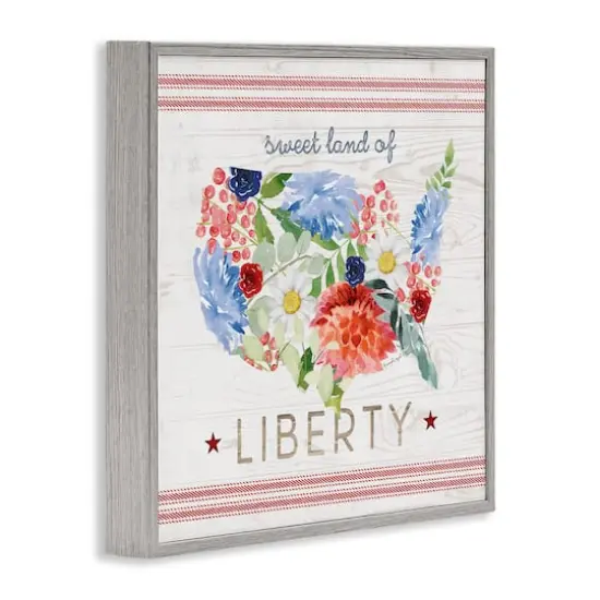 Stupell Industries Sweet Land Of Liberty Floral USA Framed Giclee Art Gray {4}