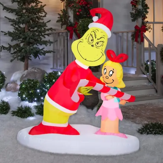 5.5ft. Airblown&reg; Inflatable Christmas Grinch Passing Out Candy Canes to Cindy Lou {5}