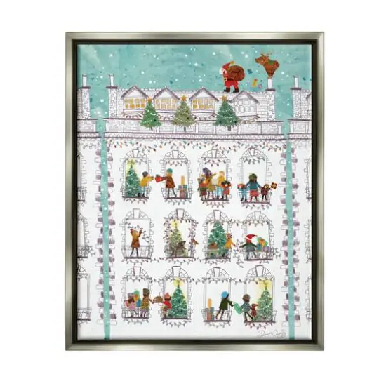 Stupell Industries Santa Claus Gifts City Rooftop Framed Floater Canvas Wall Art Gray {1}