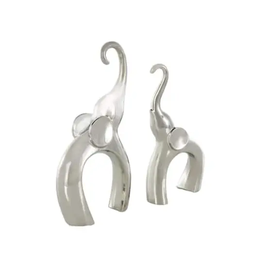 Abstract Arched Elephant Ceramic Sculpture Set Silver {6}