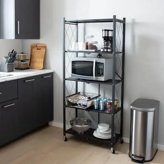 Organize It All Black 5-Tier Foldable Metal Rack with Wheels {10}
