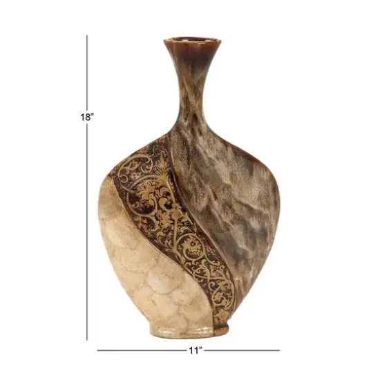 Brown Ceramic Traditional Vase, 18" x 11" x 3" {9}