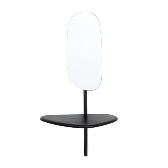 Hello Honey&reg; 15" Matte Black Organic Shaped Wall Mirror with Shelf {1}