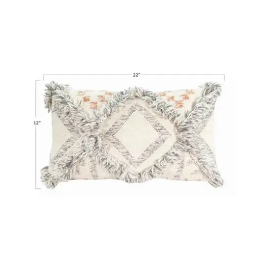 Hello Honey&reg; Cream & Gray Fringe Kilim Pillow {10}