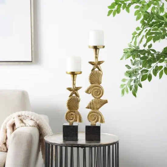 Aluminum Seashell Candle Holder Set Gold {3}