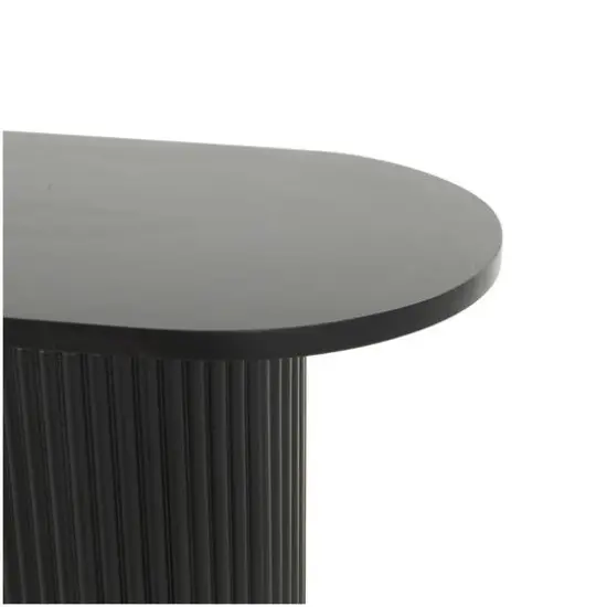 52" Black Wooden Geometric Oval Console Table with Ribbed Pillar Legs {6}