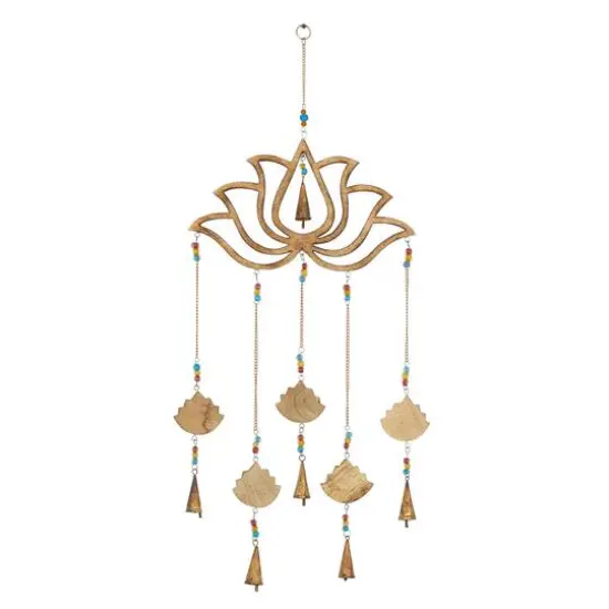 Gold Mango Wood Eclectic Style Windchime, 15" x 30" {10}