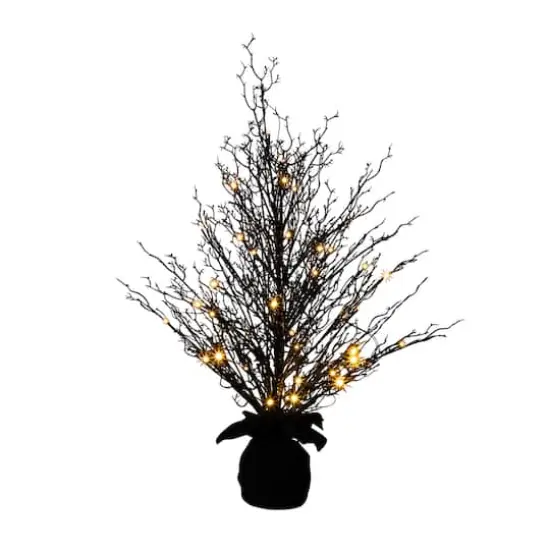 3ft. Pre-Lit Halloween Black Twig Artificial Fall Tree in Burlap Planter {4}