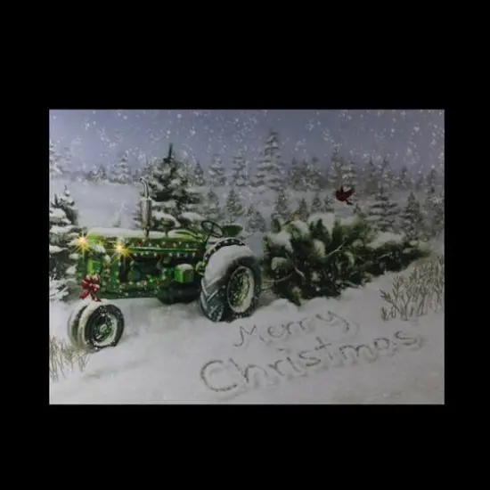 LED Lighted Merry Christmas Tractor Canvas Wall Art {5}