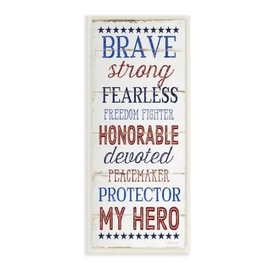 Stupell Industries Brave Strong Fearless Patriotic Stars and Stripes Rustic Wood Look Sign Wall Plaque Art {1}