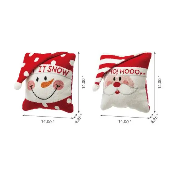 Glitzhome&reg; Hooked 3D Santa & Snowman Throw Pillow Set {7}