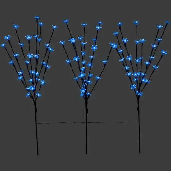 Set of 3 Pre-Lit Cherry Blossom Artificial Tree Branches 2.5' - Blue LED Lights Black {1}