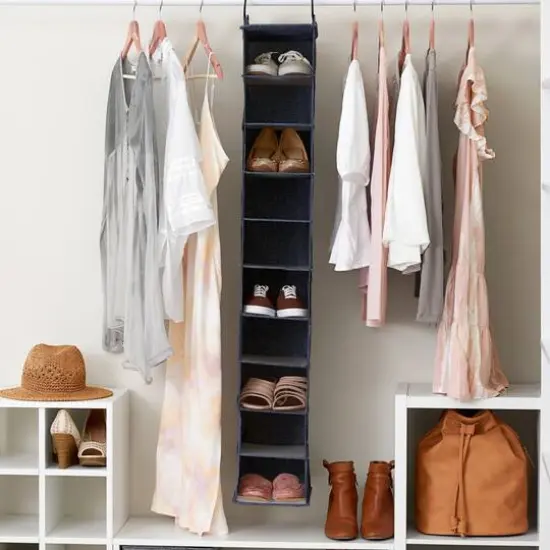 Household Essentials 48" Denim Cotton Blend & Plastic Hanging 10 Shelf Closet Organizer {3}