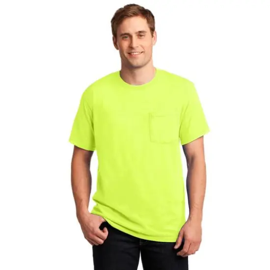 JERZEES® DRI-POWER® 50/50 Cotton/Poly Pocket T-Shirt Safety Green {4}