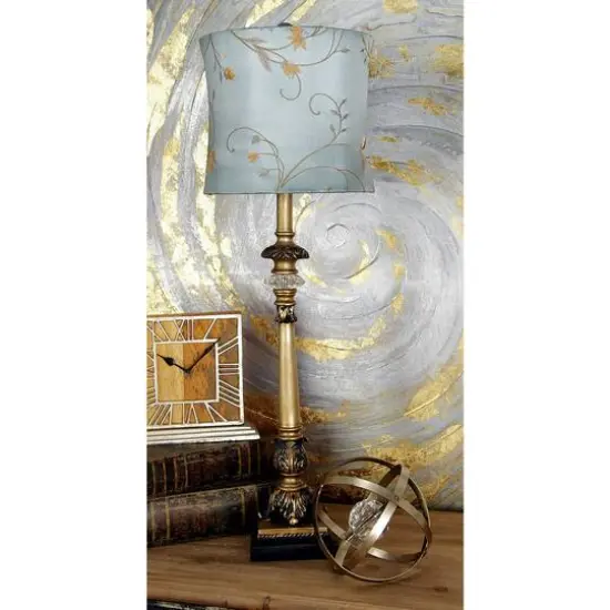 Set of 2 Tuscan Hexagonal Gold Metal and Polystone Floral Buffet Lamp, 32.50" x 11" x 11" {11}