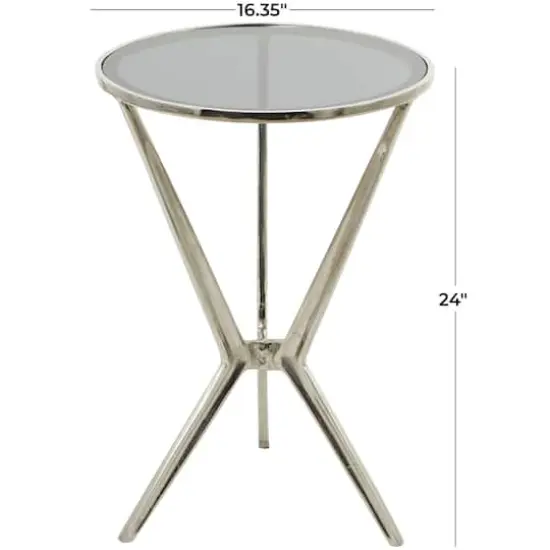 Silver Aluminum Hourglass Shaped Stand Accent Table with Clear Glass Top 16" x 16" x 24" {6}