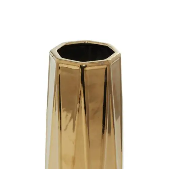 Set of 3 Gold Stoneware Glam Vase, 7", 11", 15" {7}