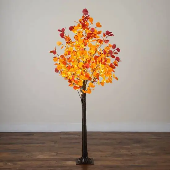 6ft. Pre-Lit Bright Autumn Eucalyptus Artificial Fall Tree with 420 Warm White LED Lights {9}