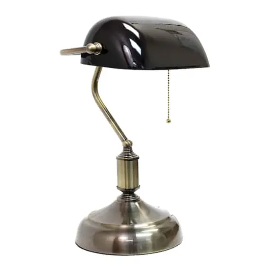 Simple Designs 15" Executive Banker's Desk Lamp with Glass Shade Black/Antique Nickel {1}