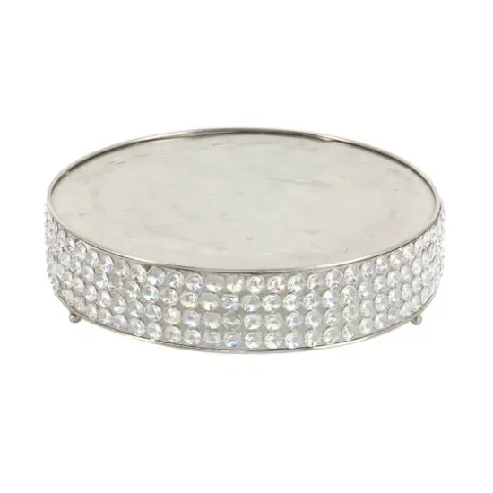 Glam Round Silver Metal and Glass Bead Cake Stand, Set of 3, 3" {4}