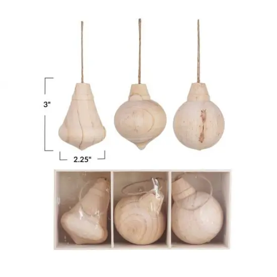 Hello Honey&reg; Natural Round Carved Wood Ornaments Set {5}