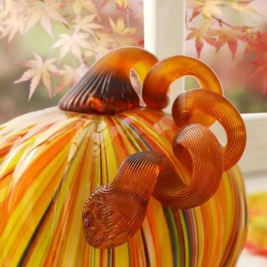 Glitzhome&reg; Short Glass Pumpkin, Multicolor Stripes {6}