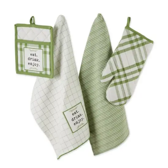 DII&reg; Eat, Drink & Enjoy Kitchen Towels, Potholder & Mitt Set Antique Green {4}