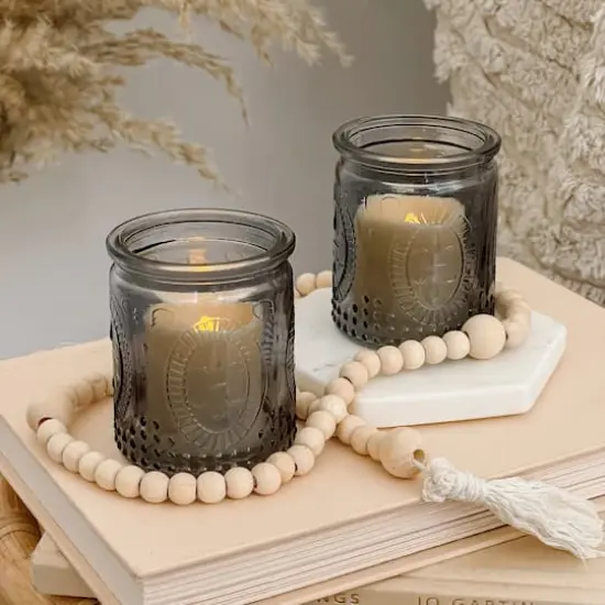 Kate Aspen&reg; Vintage Smoke Gray Glass Tea Light Holder Set {5}