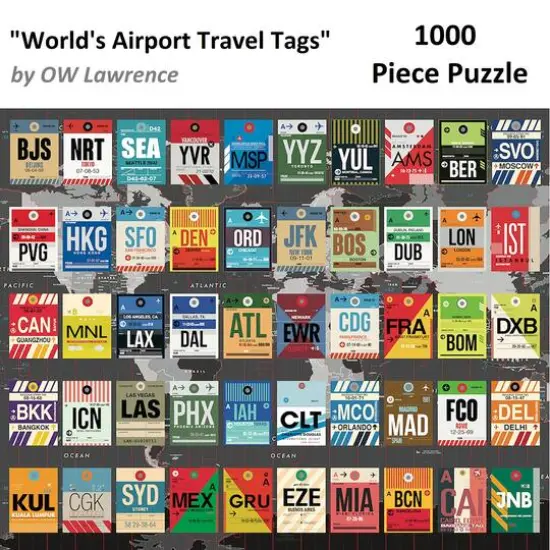 Hart Puzzles World's Airport Luggage Tags by O.W. Lawrence 1,000 Piece Jigsaw Puzzle {3}