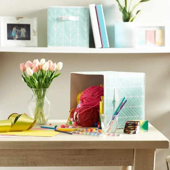 DII&reg; 11" Aqua Herringbone Storage Cube, 2ct. {6}