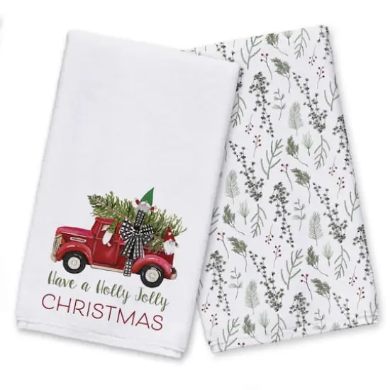 White Holly Jolly Christmas Tea Towel Set {1}