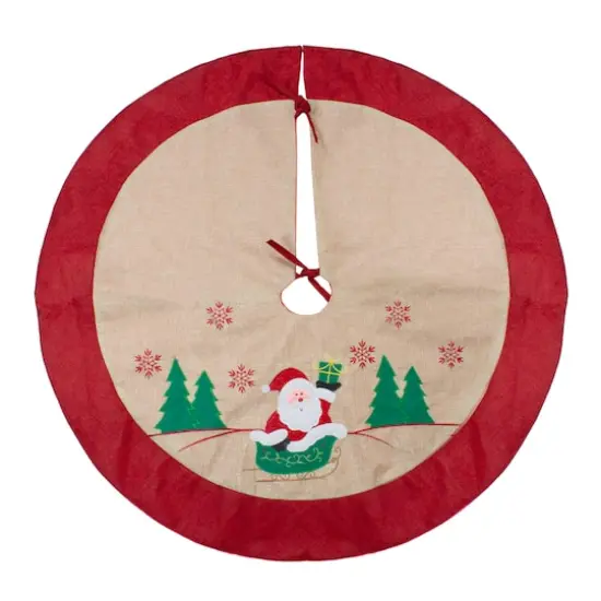 36" Santa Claus in Sleigh Burlap & Embroidered Christmas Tree Skirt {3}