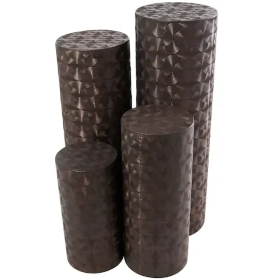 Brown Metal Tall Slim Abstract Pedestal Table with Grooved Shell Design Set {1}