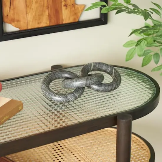 10" Black Marble Handmade Linked 3-Ring Chain Sculpture {3}