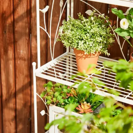 Glitzhome&reg; 4ft. Metal 4-Tiered Rectangular Shelf Stand White {8}