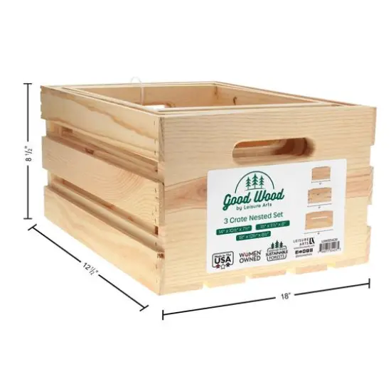 Good Wood by Leisure Arts&reg; 3-Piece Nested Wood Crate Set {3}