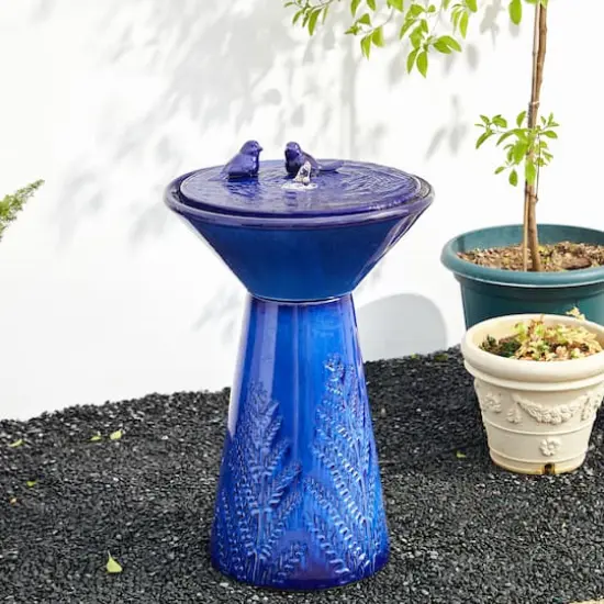 Glitzhome&reg; 27.5" LED Bird Pedestal Ceramic Fountain Cobalt Blue {3}