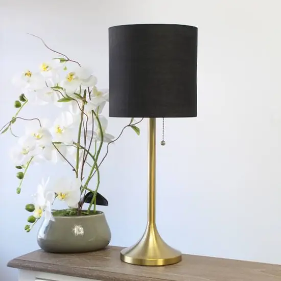 Simple Designs 21.5" Tapered Gold Table Lamp with Fabric Drum Shade Black {5}