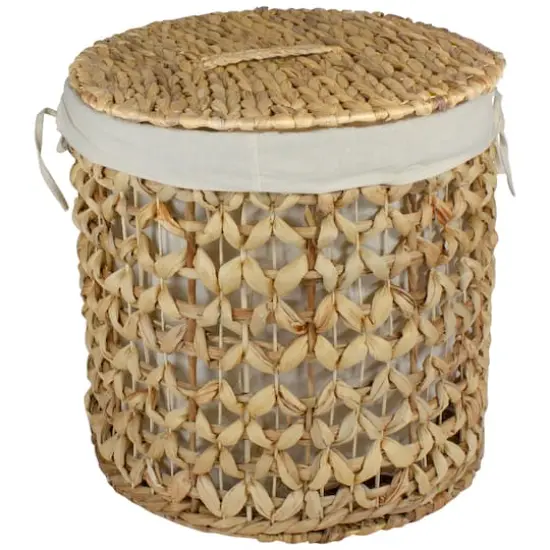 16'' Natural Woven Laundry Hamper Basket with Cotton Liner and Lid {1}