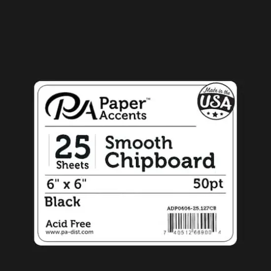 PA Paper&trade; Accents Black 6" x 6" 50pt. Chipboard, 25 Sheets {1}