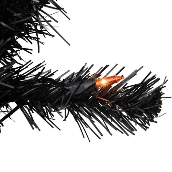 3ft. Pre-Lit Black Noble Spruce Artificial Halloween Tree, Orange Lights {5}