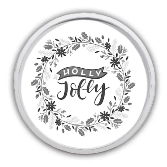 Holly Jolly Wreath Round White Framed Print Wall Art {1}