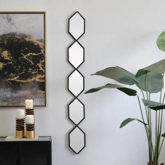 Black Metal Slim Stacked Chain 5 Layer Wall Mirror with Trellis Pattern 7" x 1" x 59" {7}