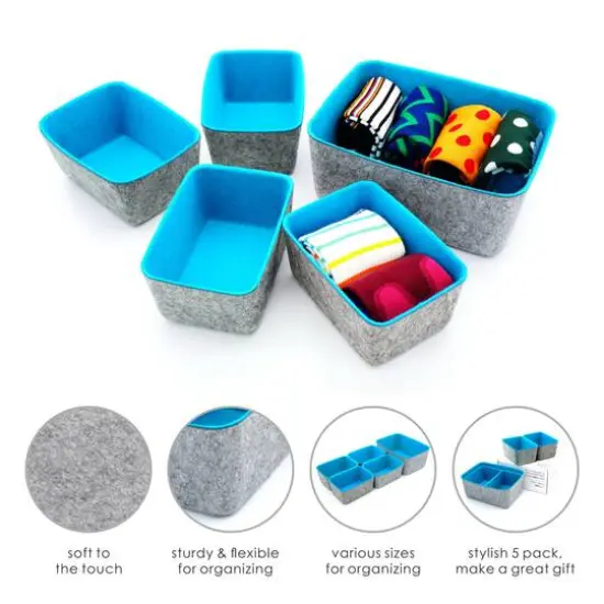 Welaxy Felt 5 Piece Drawer Organizer Bins Turquoise {7}