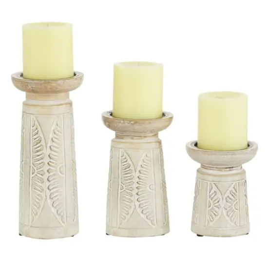 White Mango Wood Natural Candle Holder Set {1}