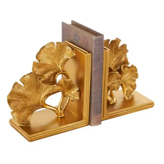 7.5" Gold Polystone Tree Ginkgo Decorative Bookends, 2ct. {5}