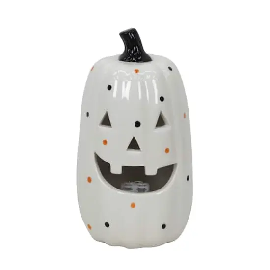 9.75" White Jack-o'-Lantern LED Ceramic Tabletop D&eacute;cor by Ashland&reg; {1}