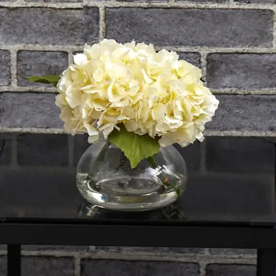 8.5" Cream Blooming Hydrangea in Glass Vase {5}