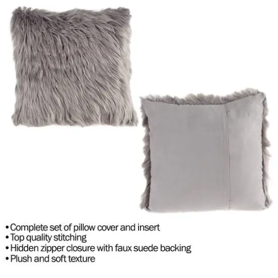 Hastings Home Himalayan Faux Fur Pillow, 18" x 18" Gray {6}
